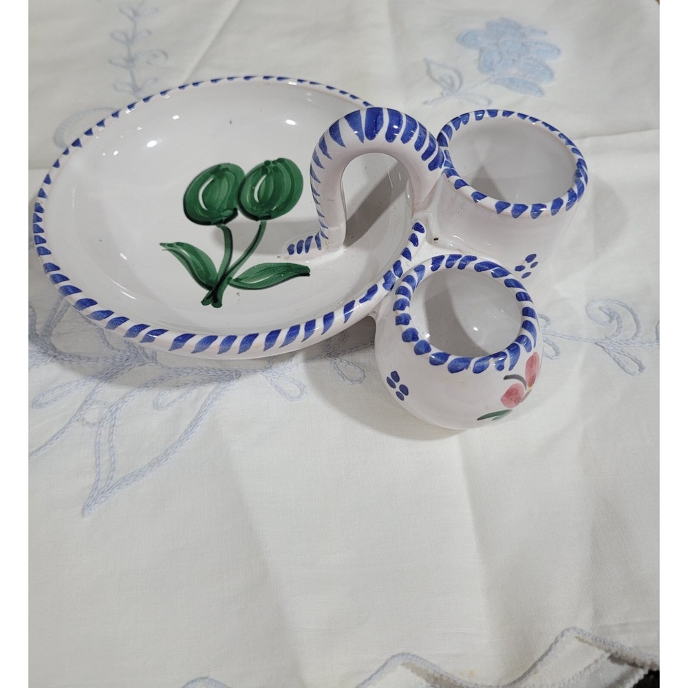 Made in Spain Olive Bowl with Toothpick Salt Holder Painted pottery Bowl Server